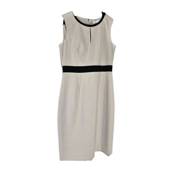 Calvin Klein Sheath Dress Size 6 Tan Beige Colorblock Sleeveless Work Career EUC - Picture 2 of 8